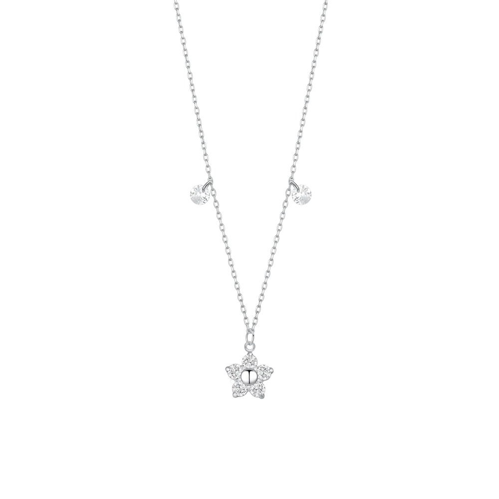 COLLANA DONNA IN ACCIAIO CON PENDENTE FIORE CON E PETALI ZIRCONE BIANCO