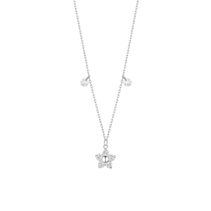 COLLANA DONNA IN ACCIAIO CON PENDENTE FIORE CON E PETALI ZIRCONE BIANCO