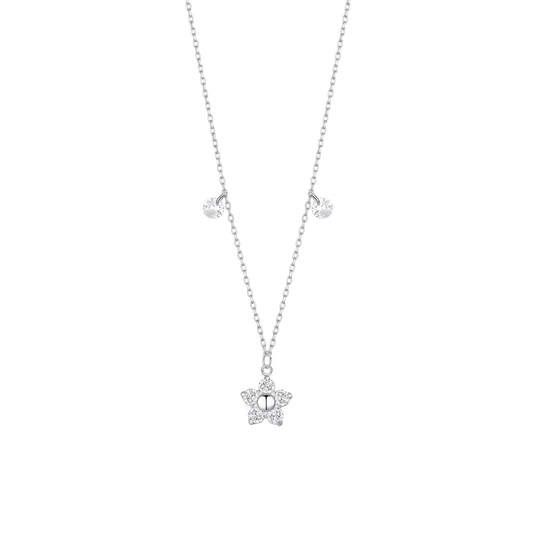 COLLANA DONNA IN ACCIAIO CON PENDENTE FIORE CON E PETALI ZIRCONE BIANCO