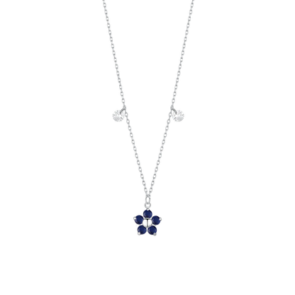 COLLANA DONNA IN ACCIAIO CON PENDENTE FIORE CON E PETALI ZIRCONE BLU