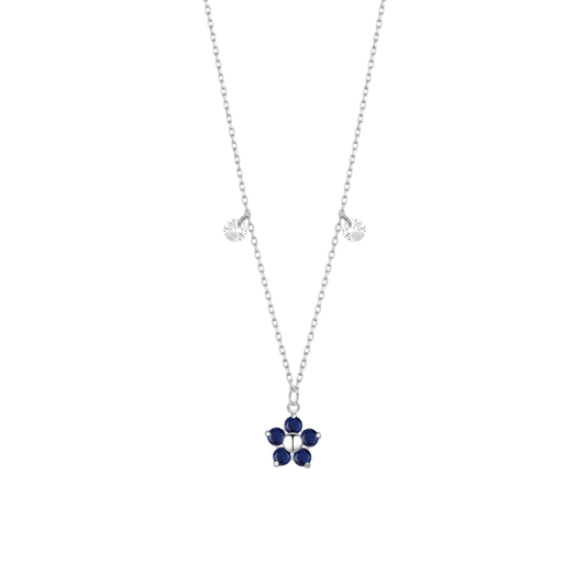 COLLANA DONNA IN ACCIAIO CON PENDENTE FIORE CON E PETALI ZIRCONE BLU