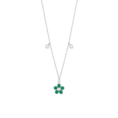 COLLANA DONNA IN ACCIAIO CON PENDENTE FIORE CON E PETALI ZIRCONE VERDE