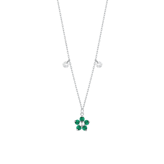 COLLANA DONNA IN ACCIAIO CON PENDENTE FIORE CON E PETALI ZIRCONE VERDE