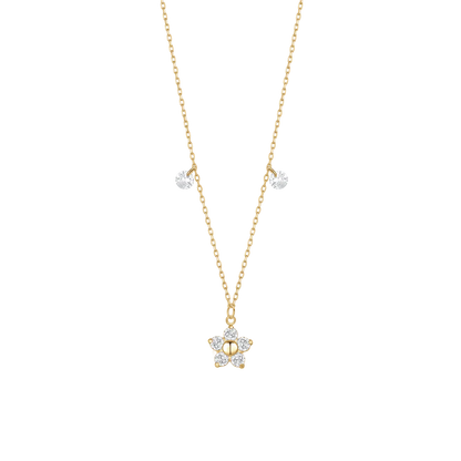 COLLANA DONNA IN ACCIAIO CON PENDENTE FIORE CON E PETALI ZIRCONE BIANCO COLORE ORO