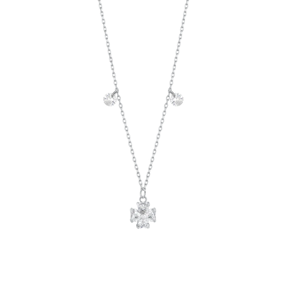 COLLANA IN ACCIAIO CON QUADRIFOGLIO E PETALI ZIRCONE BIANCO
