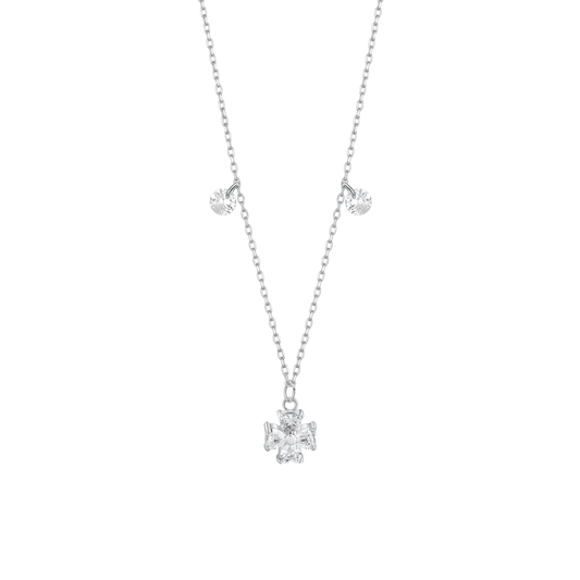 COLLANA IN ACCIAIO CON QUADRIFOGLIO E PETALI ZIRCONE BIANCO
