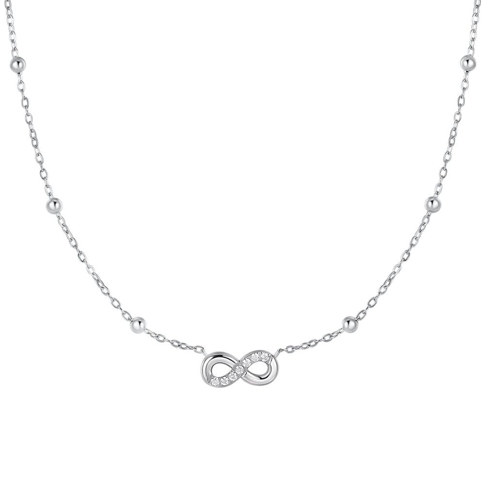 COLLANA DONNA IN ACCIAIO CON INFINITO E PUNTI LUCE DI ZIRCONE BIANCO