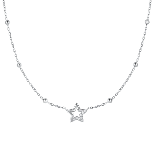 COLLANA DONNA IN ACCIAIO CON STELLA E PUNTI LUCE IN ZIRCONE BIANCO