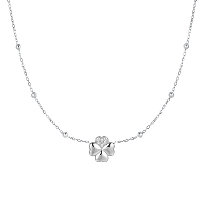 COLLANA DONNA IN ACCIAIO CON QUADRIFOGLIO E PUNTI LUCE IN ZIRCONE BIANCO