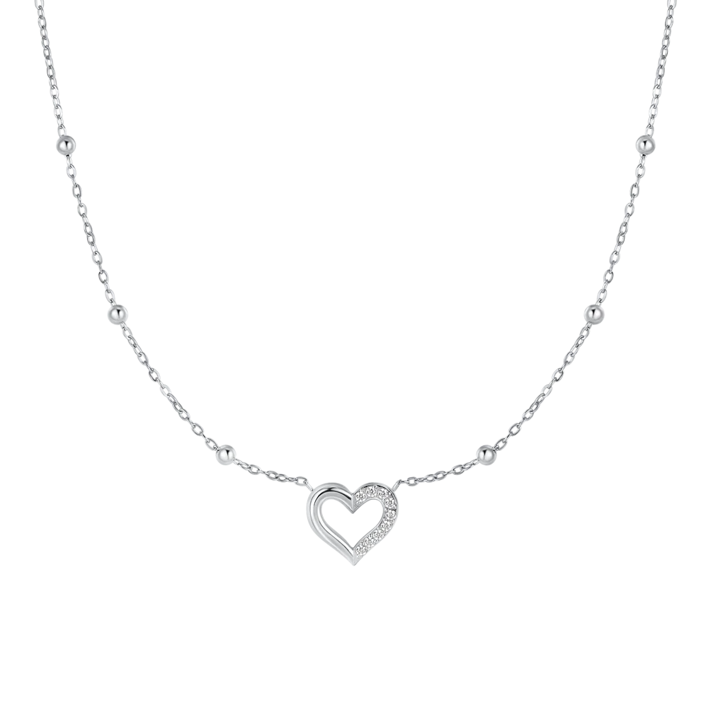 COLLANA DONNA IN ACCIAIO CON CUORE E PUNTI LUCE IN ZIRCONE BIANCO