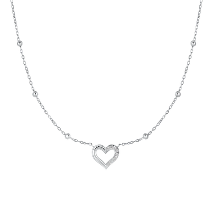 COLLANA DONNA IN ACCIAIO CON CUORE E PUNTI LUCE IN ZIRCONE BIANCO
