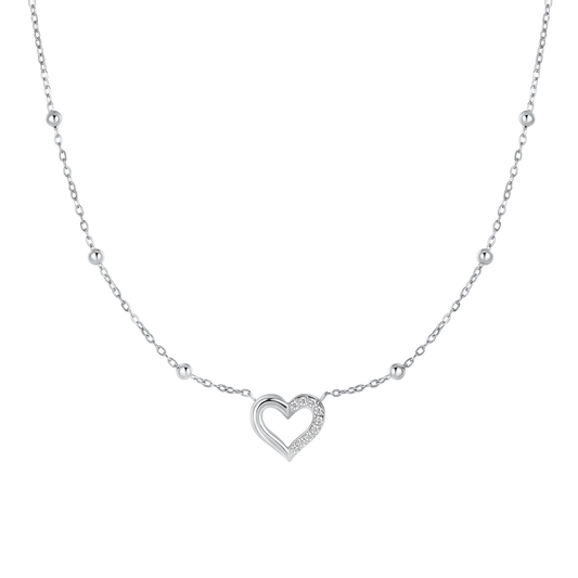 COLLANA DONNA IN ACCIAIO CON CUORE E PUNTI LUCE IN ZIRCONE BIANCO