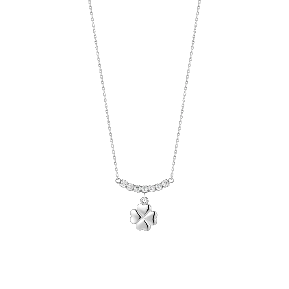 COLLANA DONNA IN ACCIAIO CON QUADRIFOGLIO E ZIRCONI BIANCHI