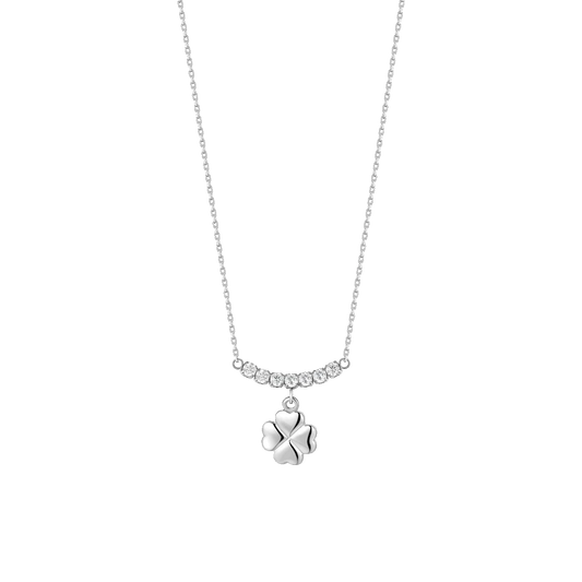 COLLANA DONNA IN ACCIAIO CON QUADRIFOGLIO E ZIRCONI BIANCHI