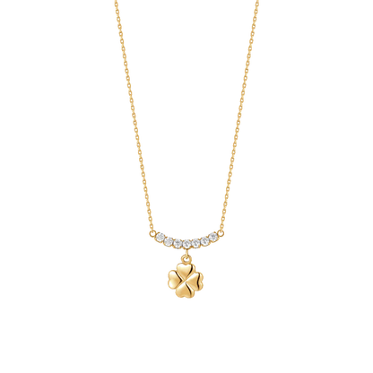 COLLANA DONNA IN ACCIAIO IP GOLD CON QUADRIFOGLIO E ZIRCONI BIANCHI