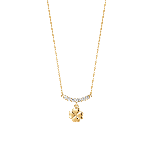 COLLANA DONNA IN ACCIAIO IP GOLD CON QUADRIFOGLIO E ZIRCONI BIANCHI