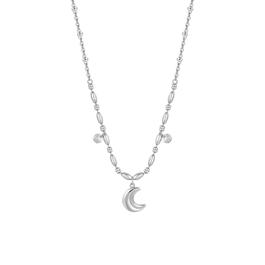 COLLANA DONNA IN ACCIAIO CON LUNA E ZIRCONI BIANCHI