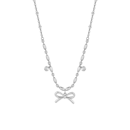COLLANA DONNA IN ACCIAIO CON FIOCCO E ZIRCONI BIANCHI