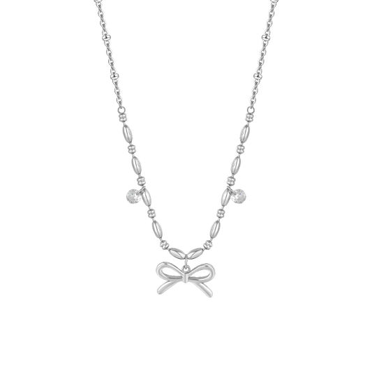 COLLANA DONNA IN ACCIAIO CON FIOCCO E ZIRCONI BIANCHI