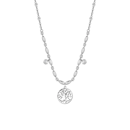 COLLANA DONNA IN ACCIAIO CON ALBERO DELLA VITA E ZIRCONI BIANCHI