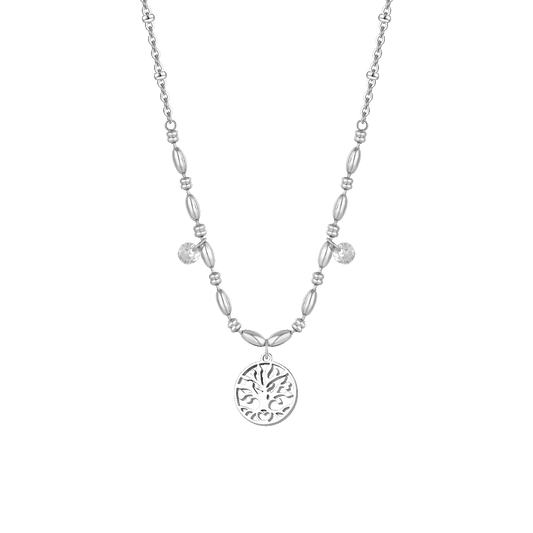 COLLANA DONNA IN ACCIAIO CON ALBERO DELLA VITA E ZIRCONI BIANCHI