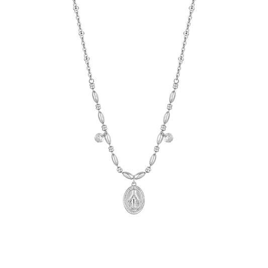 COLLANA DONNA IN ACCIAIO CON MADONNINA MIRACOLOSA E ZIRCONI BIANCHI