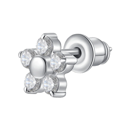 MONO ORECCHINO DONNA IN ACCIAIO CON FIORE E PETALI ZIRCONE BIANCO