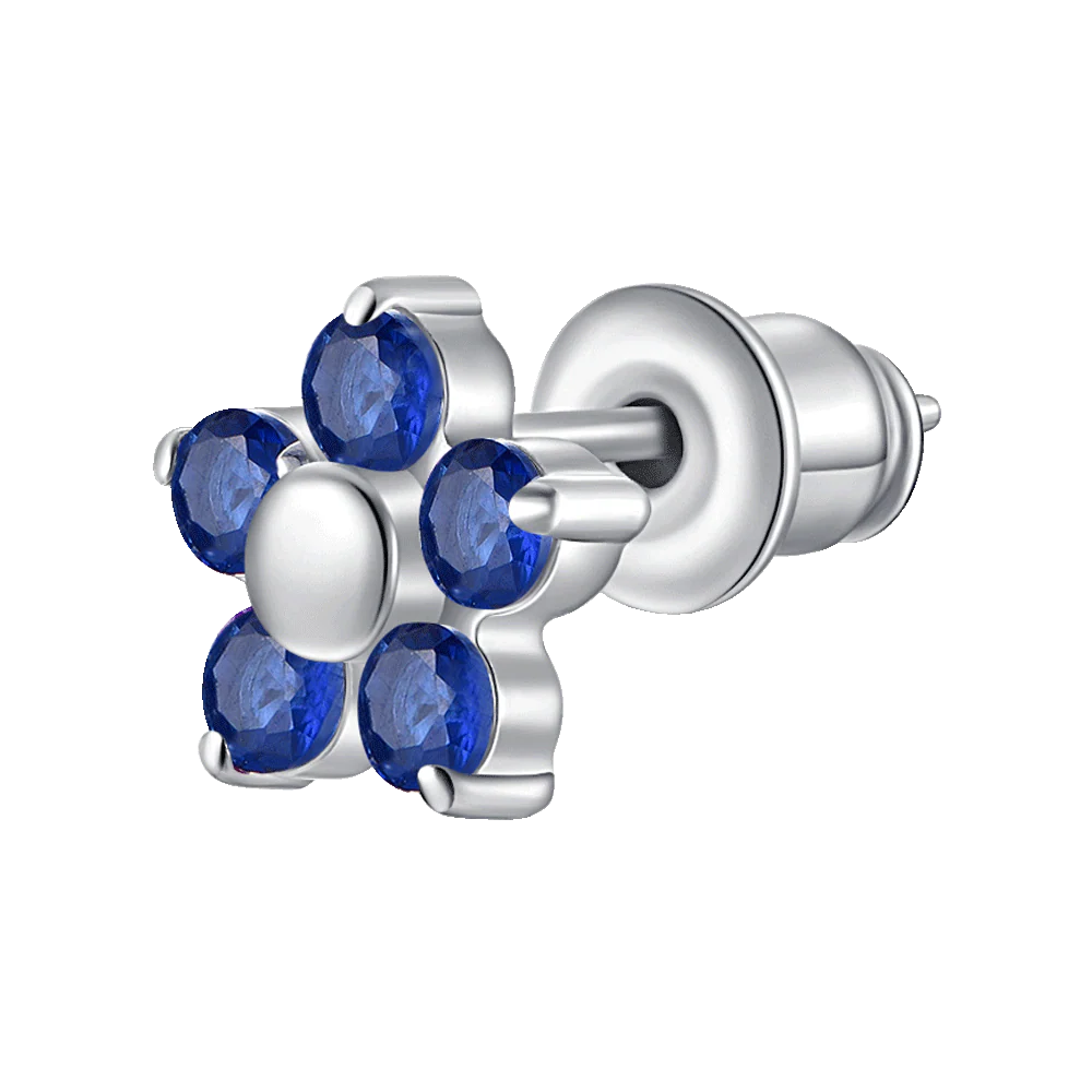 MONO ORECCHINO DONNA IN ACCIAIO CON FIORE E PETALI ZIRCONE BLU