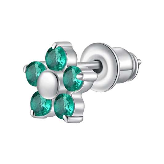 MONO ORECCHINO DONNA IN ACCIAIO CON FIORE E PETALI ZIRCONE VERDE