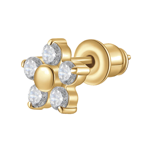 MONO ORECCHINO DONNA IN ACCIAIO CON FIORE E PETALI ZIRCONE BIANCO COLORE ORO