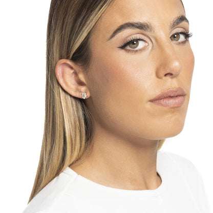 MONO ORECCHINO DONNA IN ACCIAIO CON FIORE E PETALI ZIRCONE BIANCO COLORE ORO