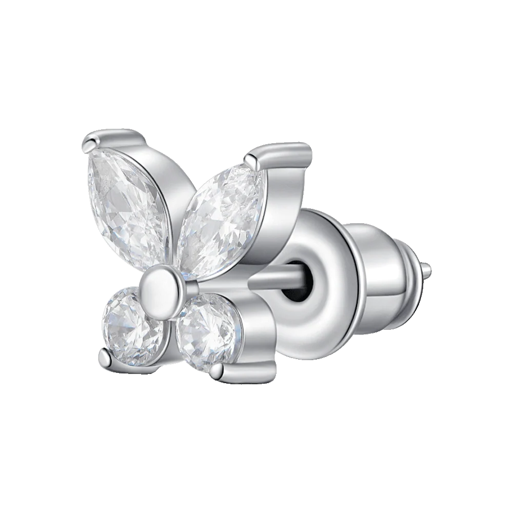 MONO ORECCHINO DONNA IN ACCIAIO CON FARFALLA CON ZICONE BIANCO