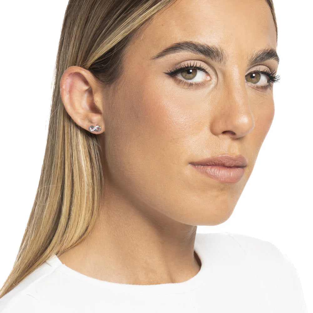 MONO ORECCHINO DONNA IN ACCIAIO CON INFINITO CON PUNTI LUCE ZIRCONE BIANCO