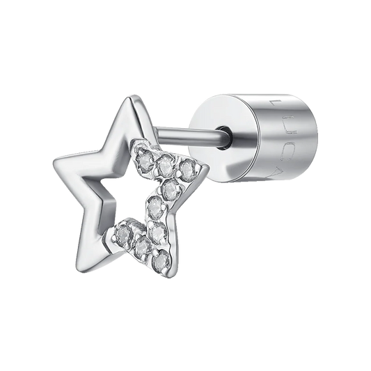 MONO ORECCHINO DONNA IN ACCIAIO CON STELLA CON PUNTI LUCE ZIRCONE BIANCO