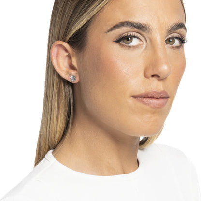 MONO ORECCHINO DONNA IN ACCIAIO CON QUADRIFOGLIO CON PETALO CON PUNTI LUCE ZIRCONE BIANCO