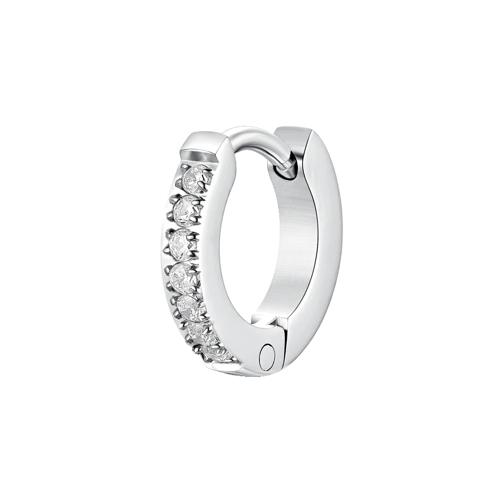 MONO ORECCHINI DONNA A CERCHIO IN ACCIAIO CON ZIRCONI BIANCHI