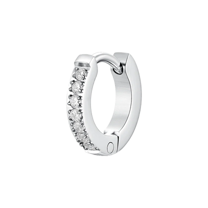 MONO ORECCHINI DONNA A CERCHIO IN ACCIAIO CON ZIRCONI BIANCHI
