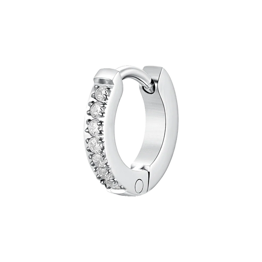 MONO ORECCHINI DONNA A CERCHIO IN ACCIAIO CON ZIRCONI BIANCHI