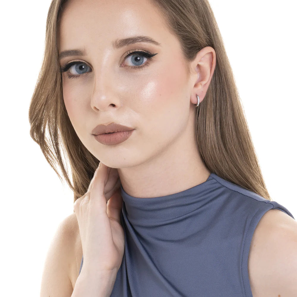 MONO ORECCHINI DONNA A CERCHIO IN ACCIAIO CON ZIRCONI BIANCHI