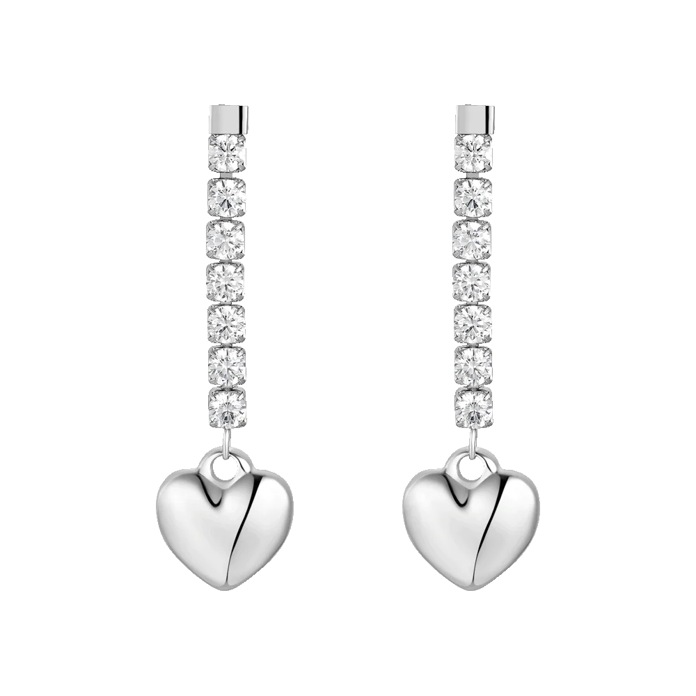 ORECCHINI DONNA IN ACCIAIO CON CUORE E ZIRCONI BIANCHI