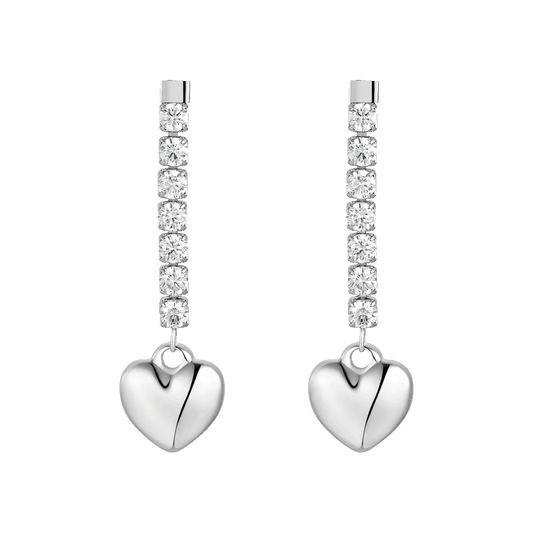 ORECCHINI DONNA IN ACCIAIO CON CUORE E ZIRCONI BIANCHI