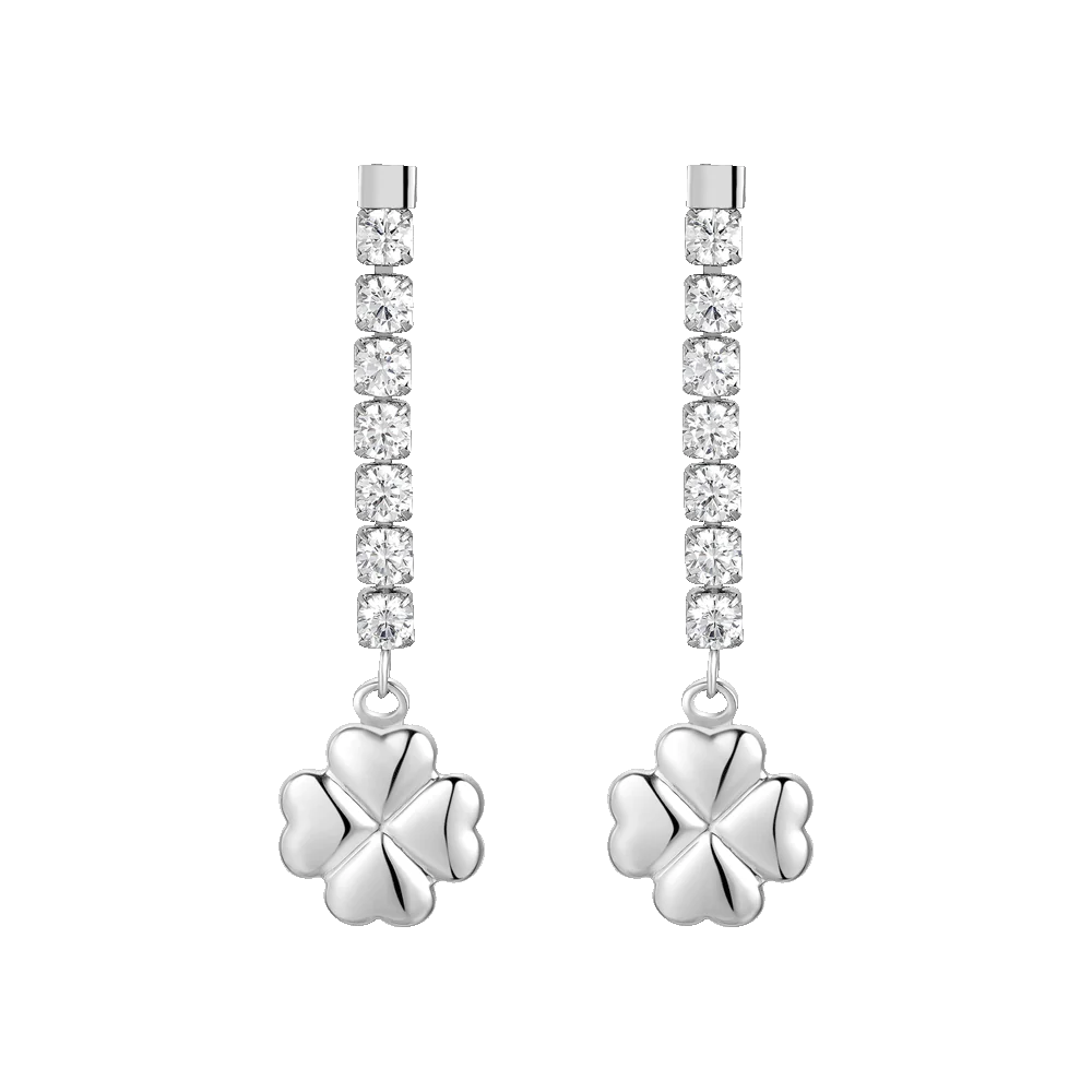 ORECCHINI DONNA IN ACCIAIO CON QUADRIFOGLIO E ZIRCONI BIANCHI