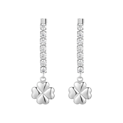ORECCHINI DONNA IN ACCIAIO CON QUADRIFOGLIO E ZIRCONI BIANCHI