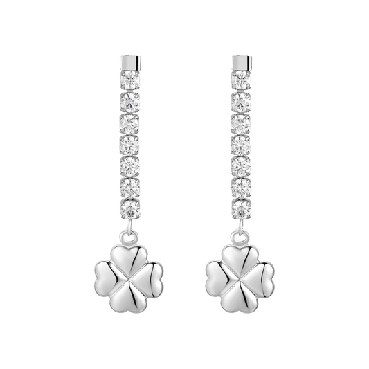 ORECCHINI DONNA IN ACCIAIO CON QUADRIFOGLIO E ZIRCONI BIANCHI