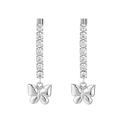 ORECCHINI DONNA IN ACCIAIO CON FARFALLA E ZIRCONI BIANCHI
