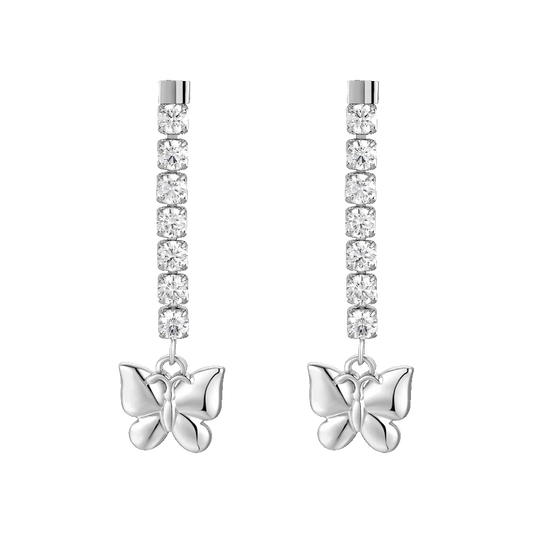 ORECCHINI DONNA IN ACCIAIO CON FARFALLA E ZIRCONI BIANCHI