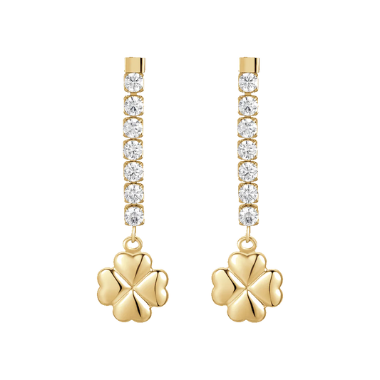 ORECCHINI DONNA IN ACCIAIO IP GOLD CON QUADRIFOGLIO E ZIRCONI BIANCHI