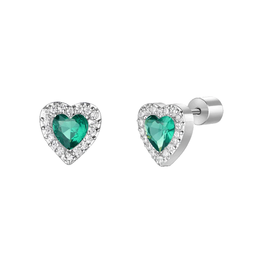 ORECCHINI DONNA IN ACCIAIO CON CUORI CON ZIRCONI VERDI E BIANCHI