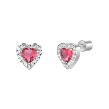 ORECCHINI DONNA IN ACCIAIO CON CUORI CON ZIRCONI ROSSI E BIANCHI