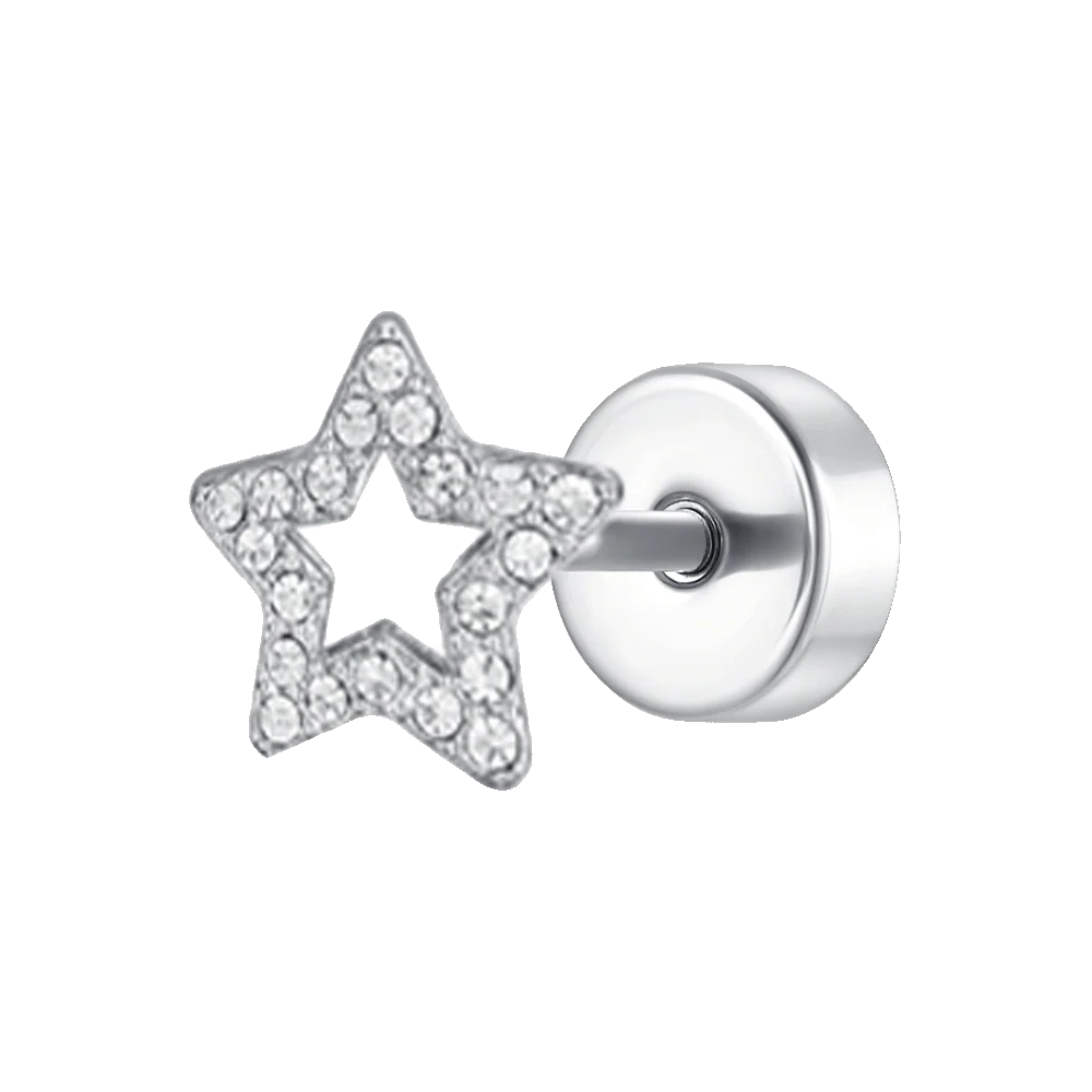 PIERCING ORECCHIO DONNA IN ACCIAIO FORMA STELLA CON ZIRCONI BIANCHI
